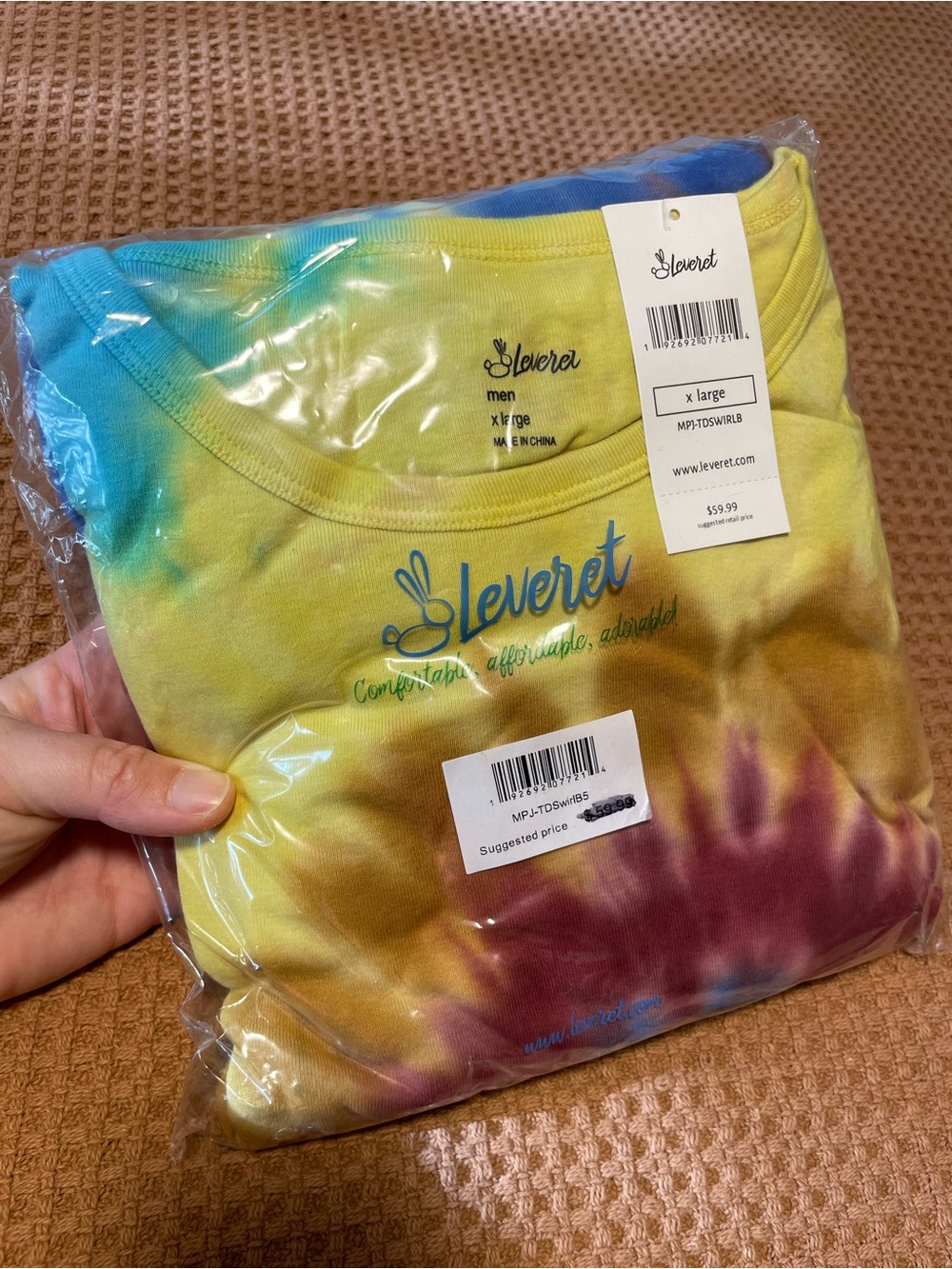 Leveret Men's Swirl Tie Dye Cotton Pajamas (XL)